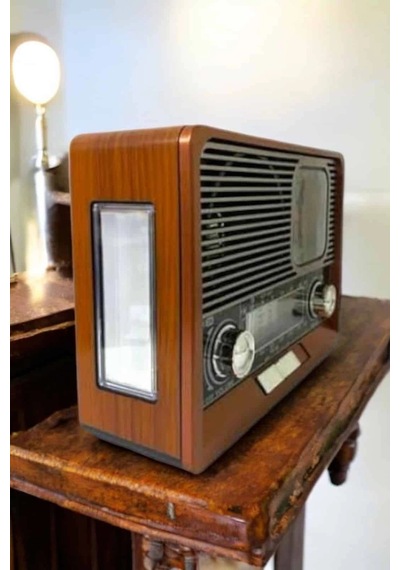 Hubrendy Tekno Ahşap Görünümlü Retro Bluetooth Radyo Usb,aux Ve Sd Kart Girişli
