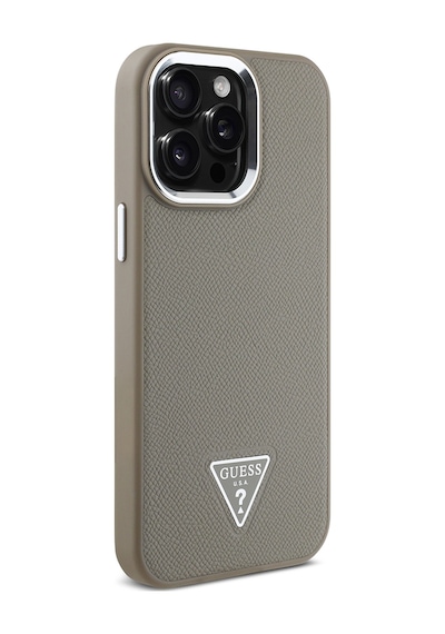 Apple Uyumlu iPhone 15 Pro Max Kılıf Guess Lisanslı M-safe Şarj Özellikli Grained Triangle Kapak Kahverengi