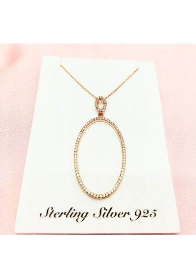 Oriental Kuyumculuk Jewellery Taşlı Oval İçi Boş Rose Gümüş Kolye Beyaz