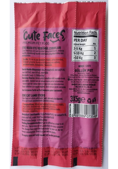 Cute Faces Kuzu Etli Kedi Cat Sticks Lamb Ödül Çubukları 8 x 3'lü