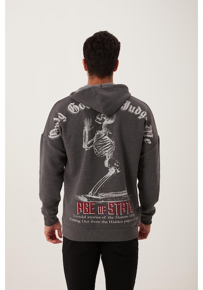 Polostate Erkek Ön Arka Age Of State Baskılı Sweatshirt Antrasit