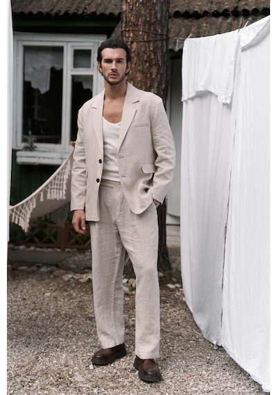 Bohemai Carlo Naturel Keten Erkek Blazer Naturel