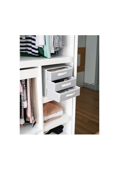 Orret Home Dolap İçi Kumaş Kaplamalı Mini Çekmece Organizer, Çekmeceli Dolap İçi Düzenleyici, İç Çamaşırı Çorap Tekstil Organizer Kutusu 3 Çekmeceli Açık Bej