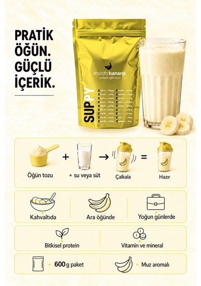 Suppy Smooth Banana Muzlu Proteinli Öğün Tozu 600 G Muz