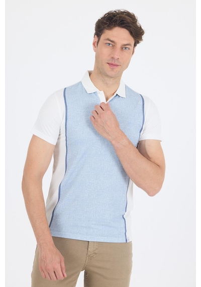 Kısa Kol Baskılı Jakarlı Polo Yaka Cepsiz Slim Fit Tişört 1011250122 Koyu Mavi