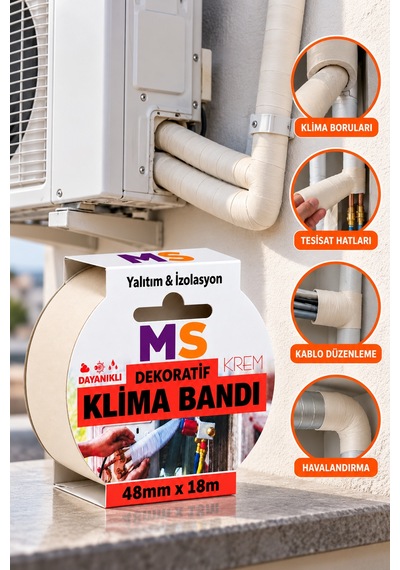 2 Adet Yapışkansız Gerdir Ve Sar Klima Bandı Dekoratif Krem 48 Mm X 18 Metre İzolasyon Bantı Borusu