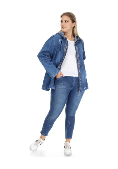 Mia Butik Büyük Beden Taşlı Mavi Kot Ceket-350 Mavi
