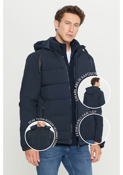 AC&Co / Altınyıldız Classics Erkek Lacı Standart Fit Normal Kesim Dik Yaka Kapüşonlu Yan Cepli Casual Mont Laci