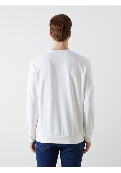 Lcwaıkıkı Classic Beyaz Bisiklet Yaka Uzun Kollu Baskılı Erkek Sweatshirt