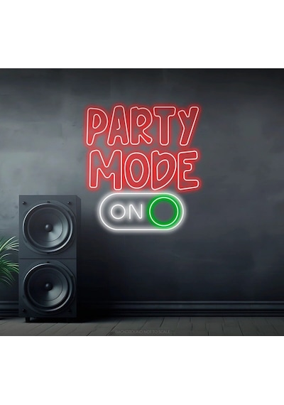 Party Mode On Yazılı Ve Şekilli Neon Tabela Kırmızı