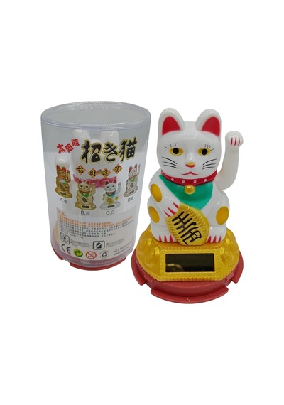 Maneki Neko El Sallayan Şans Kedisi Beyaz Solar Güneş Enerjili 6x10cm No6gb