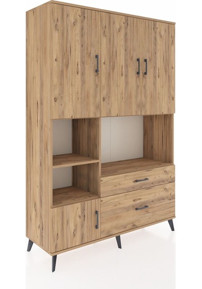 Hyperion Dolap 7 Raflı 2 Çekmeceli 5 Kapaklı 132x44x195 Çam-çam/çam Atlas Çam/atlas Çam