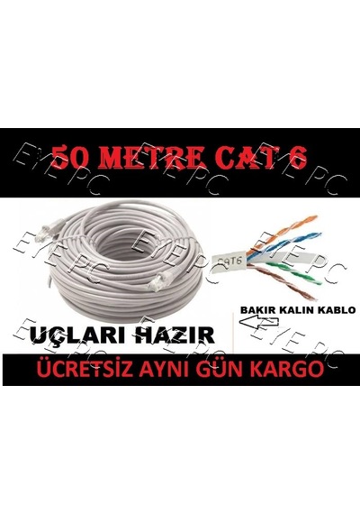 EYEPC 50 Metre Cat 6 Internet Kablosu Pc Laptop Kamera Modem Ket
