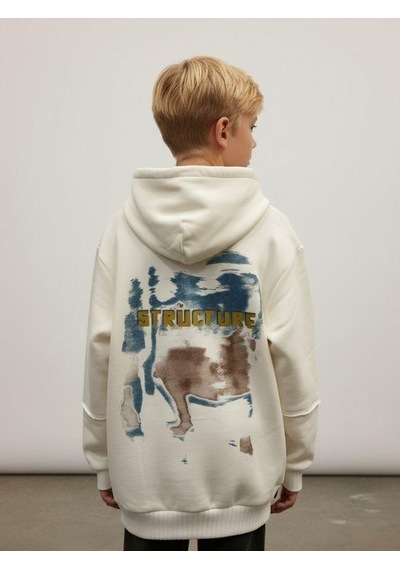 Zekids Erkek Çocuk Triko Detaylı Sırt Baskılı Tasarım Sweatshirt-16627 Renkli