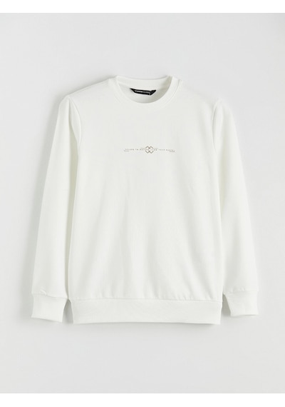 LC Waikiki Lcwaıkıkı Classic Beyaz Bisiklet Yaka Baskılı Erkek Kalın Sweatshirt Ecru