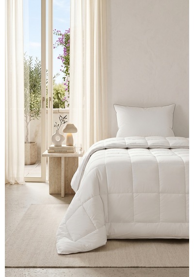 Ocean Home Textile Pamuk Saten Biyeli Mikrojel Tek Kişilik Yastık Yorgan Seti 1 Adet 155 X 215 / 1 Adet 50 X 70 Cm Beyaz