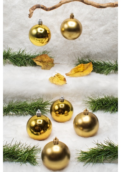 Waldern 6 Cm 6lı Gold Cici Top 3 Parlak-3 Metalize Yılbaşı Ağacı Süs Gold Diğer