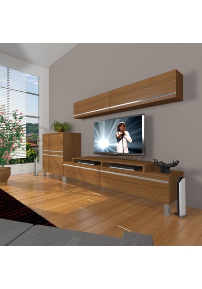 Decoraktiv Ekoflex 6y Mdf Krom Ayaklı Tv Ünitesi Tv Sehpası Ceviz