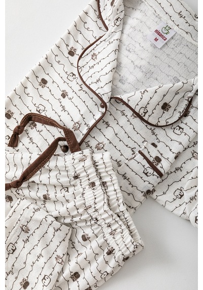 Nisanca Uzun Kol Gömlek Yaka Kadın Pinterest Pijama Takımı - Mevsimlik Kadın Pijama- Geniş Beden Aralığı Kahve