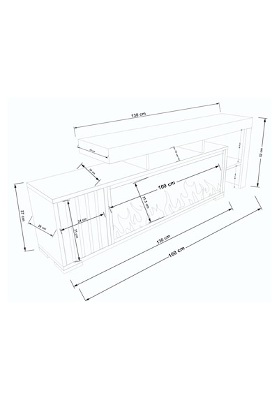 Dekoratif Yapay Şömine Ve Tv Ünitesi 160 Cm X 52 Cm ,kumandalı, B
