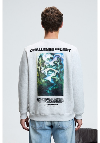 Grımelange ALARIC Erkek Yuvarlak Yaka Önü Ve Sırtı Baskılı Regular Fit Grimelanj Sweatshirt