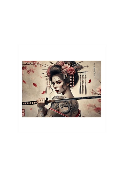 Kılıçlı Geisha Kadın Mdf Tablo