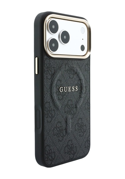 Apple iPhone Uyumlu 18 Pro Max Kılıf Guess Lisanslı M-safe  C-magnet 4g Desenli Yazı Logolu Kapak Siyah