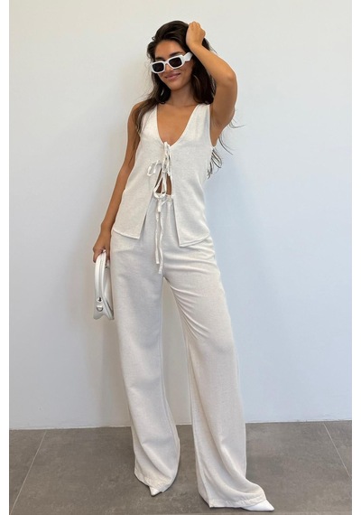 Madmext Natural Önü Bağlamalı Yelek Pantolon Kadın Takım Mg2403