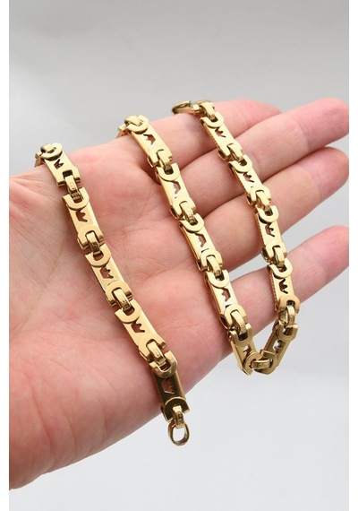 Paslanmaz Çelik Kral Model Erkek Kolye Zincir Ve Bileklik Set 8mm Altın Kaplama 902915