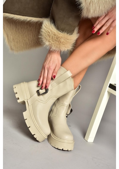 Fox Shoes T267096409 Bej Kalın Tabanlı Kadın Bot Bej-suni Deri Bej