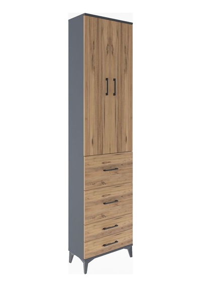 Arges Dolap Tek Raflı 4 Çekmeceli 2 Kapaklı 60x30x243 Aytaşı-çam Antrasit