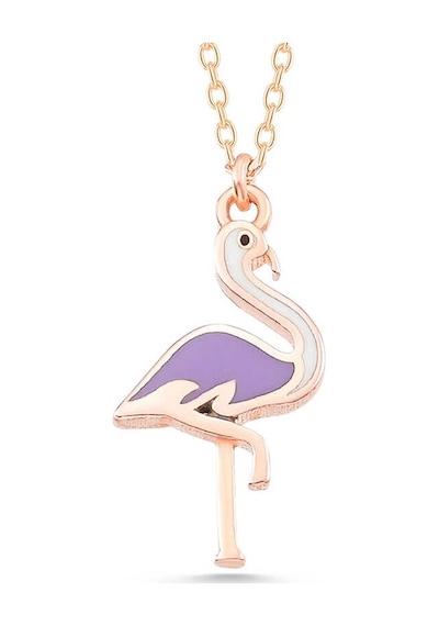 925 Ayar Gümüş Rose Flamingo Kadın Kolye Gri