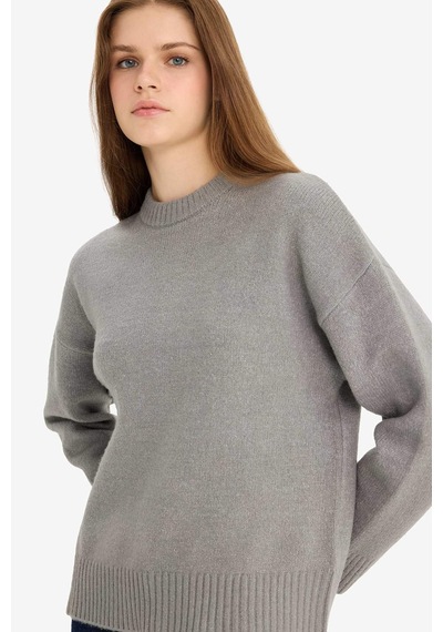 Defacto Oversize Geniş Kalıp Bisiklet Yaka Triko Kazak R6044az25wngr261 Gri-gr261