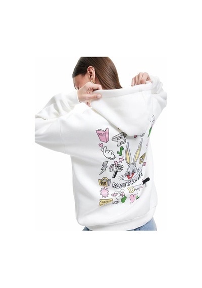 Koton Bugs Bunny Lisanslı Arkası Baskılı Şardonlu Ekru Kadın Sweatshirt 6wal10159ık Ekru