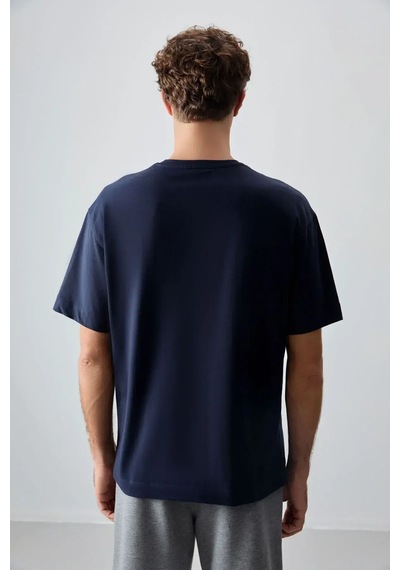 Air Jones Tommy Life Lacivert %100 Pamuk Kalın Yumuşak Dokulu Oversize Fit Basic Erkek T-shirt - 88353 Lacivert