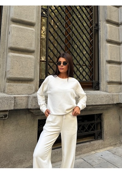 Out Of Standart Kadın Wide-leg Kalıp Beli Lastikli Kordon Detaylı Eşofman Altı Ekru