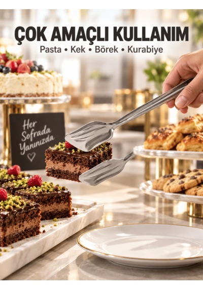 Beylini Paslanmaz Çelik Pasta Maşası Kek Börek Kurabiye Servis Maşası Tatlı Sunum Maşası Mutfak Servis Aparatı