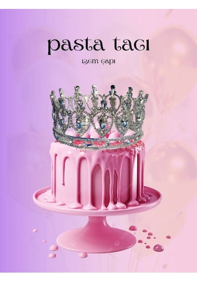 Pasta Tacı Doğum Günü Tacı Kraliçe Tacı Brithday Tacı Kına Düğün Damla Gümüş Kaplama 13cm Silver