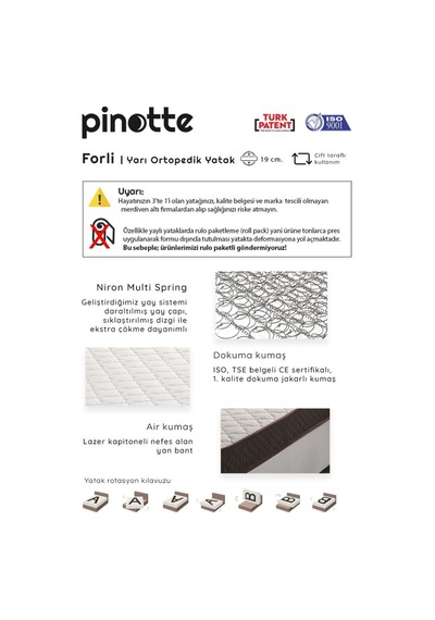 Nironyatak Tek Kişilik Yarı Ortopedik Ekonomik Çocuk Yatağı 80X180 Pinotte F