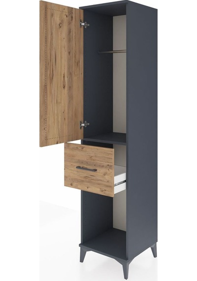Hyperion Dolap Tek Raflı Tek Çekmeceli Tek Askılı 44x44x195 Antrasit-çam Antrasit