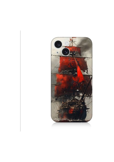 Apple Uyumlu iPhone 15 Plus Kırmızı Yelkenli Desenli Silikon Kılıf Silikon