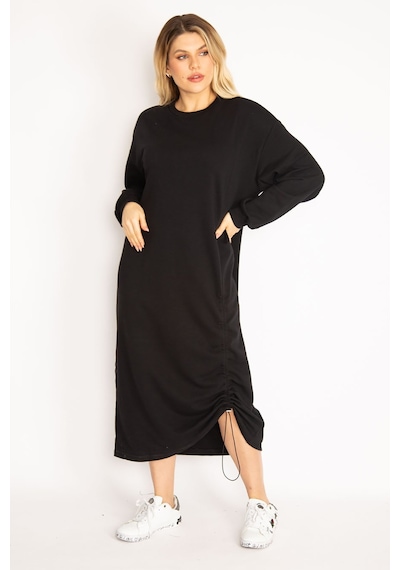 Şans Kadın Siyah Büzgü Detaylı Sweatshirt Elbise 65n35043-siyah Siyah