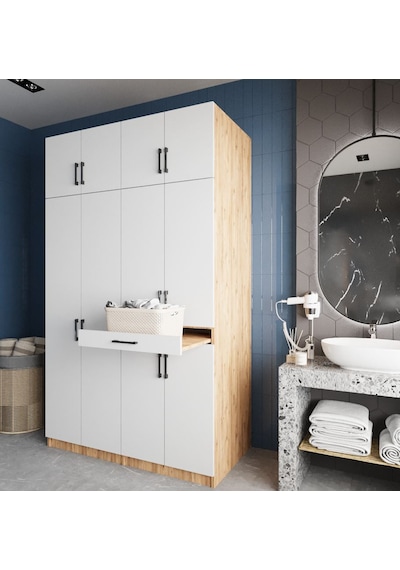Modena Çamaşır Ve Kurutma Makinesi Dolabı Banyo Dolabı Çam Beyaz Çam Beyaz