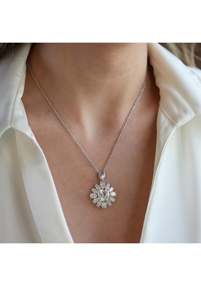 Okyanusun Kalbi Sky Diamond Gümüş Kolye Gümüş