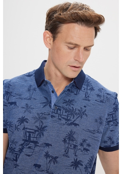 AC&Co / Altınyıldız Classics Erkek Indıgo Slim Fit Dar Kesim %100 Pamuk Desenli Polo Yaka Tişört Indıgo