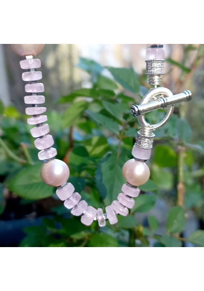 2632 Hindistan El Kesimi Pembe Kuvars Doğal Pembe İnci Zirkon El Yapımı Kolye Açık Pembe