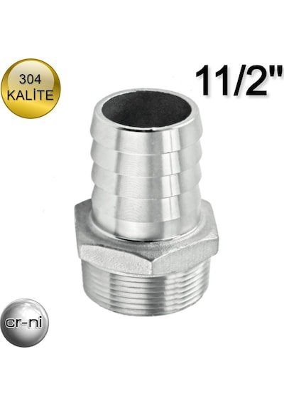 Paslanmaz Krom 11/2'' Hortum Rekoru(Hortum Ucu) 304 Kalite