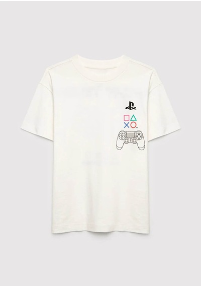 Mavi Playstation Baskılı Ekru Erkek Çocuk T-shirt M6610498-70057