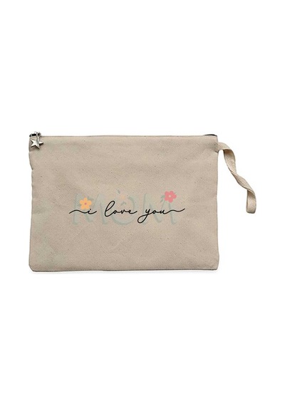 I Love You Mom Krem Clutch Astarlı Cüzdan / El Çantası