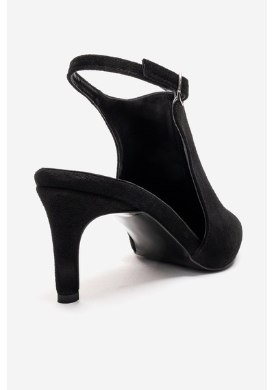 Luvishoes Rosalıe Siyah Süet Sivri Burunlu Kadın Topuklu Ayakkabı
